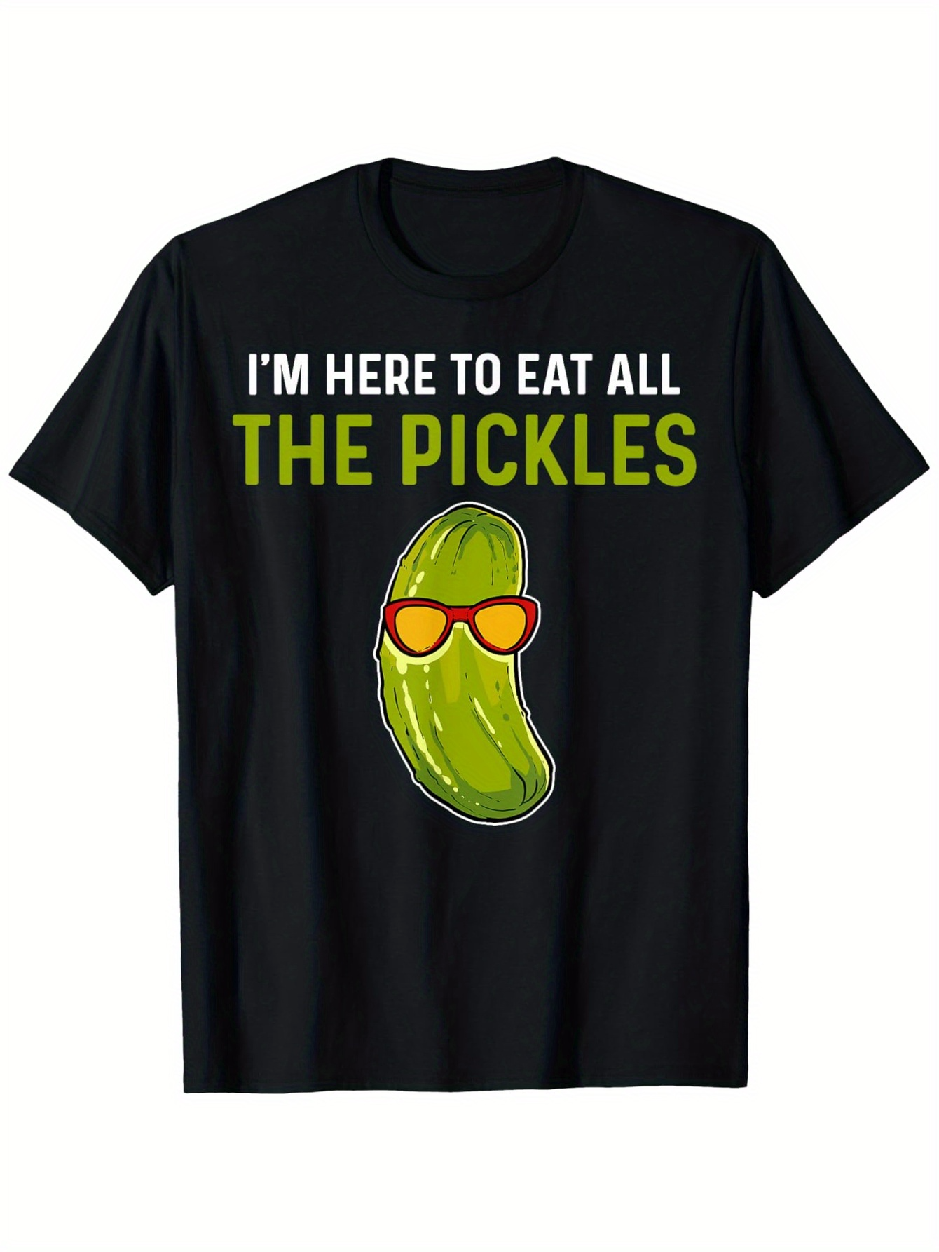 Men's Graphic T-Shirt Im Here To Eat All The Pickles With Cool Sunglasses Wearing Cartoon Pickle