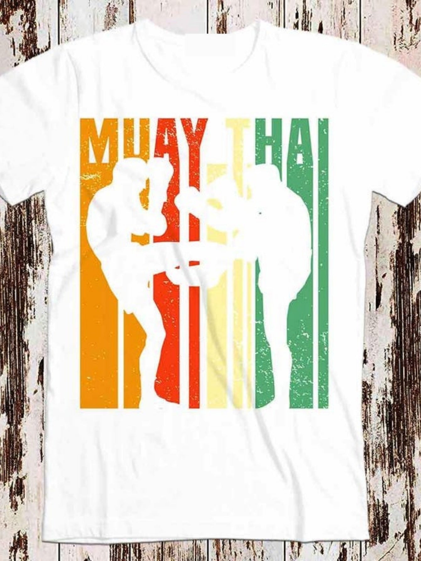 Men's Graphic T-Shirt Muay Thai Fighters Battling Against Colorful Vertical Striped Background