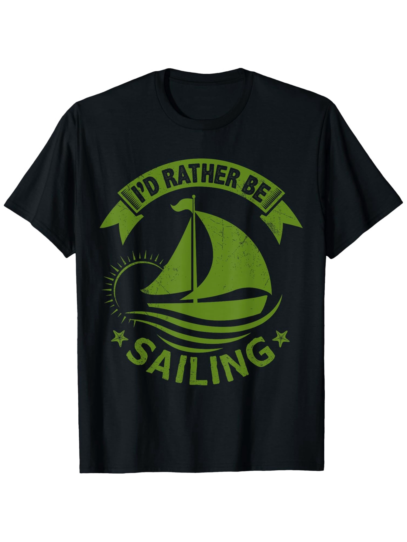Men's Graphic T-Shirt Id Rather Be Sailing Under Yellow Sun With Flowing Water Sailboat