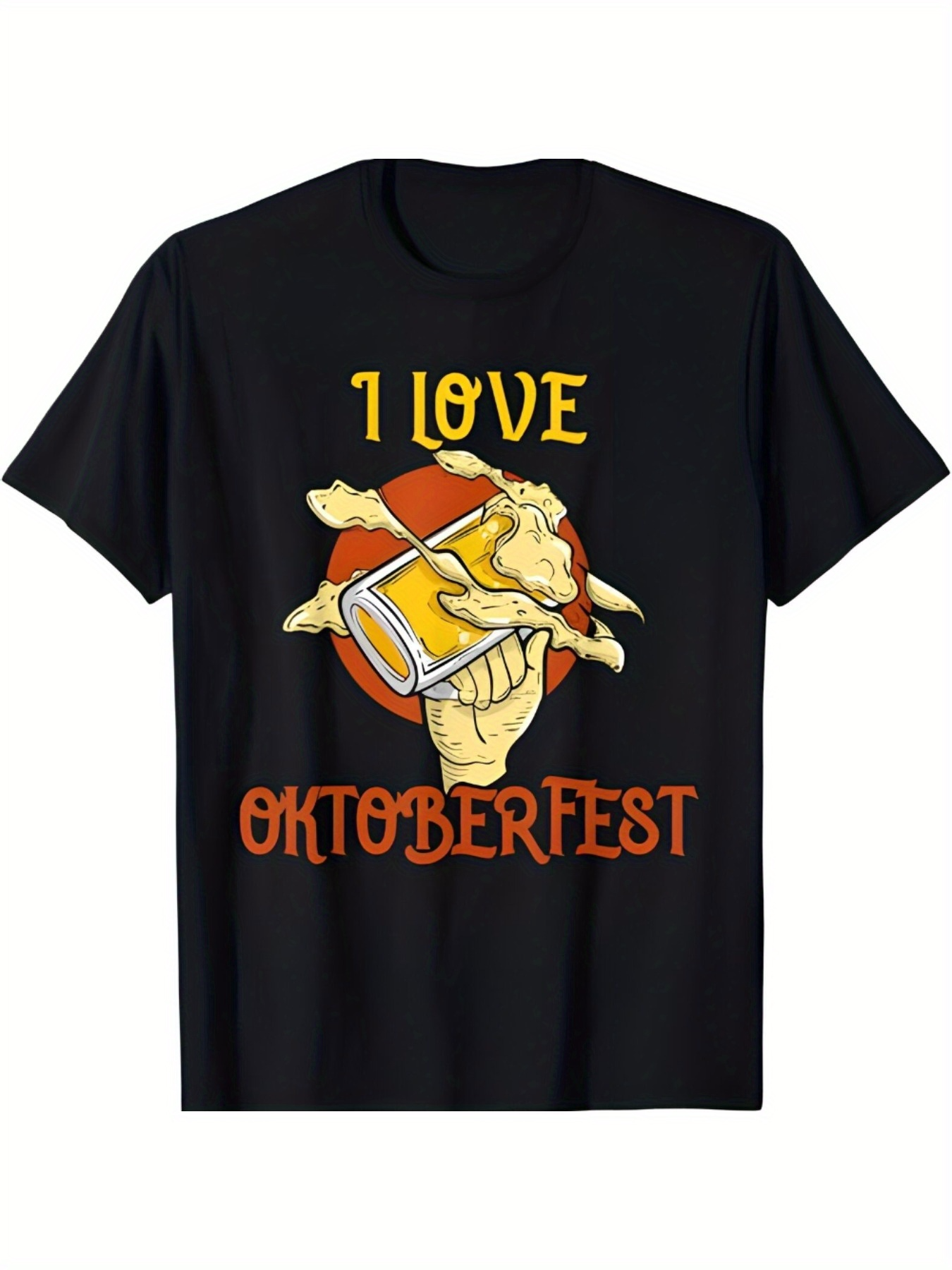 Men's Graphic T-Shirt I Love Oktoberfest Beer Mug With Pretzel And Goat Mascot