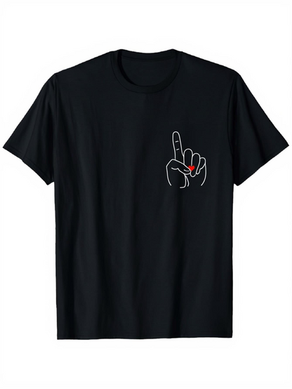 Men's Graphic T-Shirt Minimalist Hand Gesture With Contrasting Red Highlight Finger