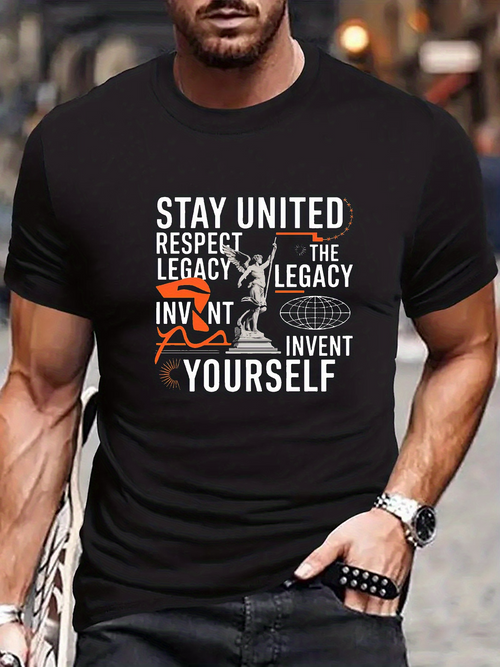 Men's Graphic T-Shirt Stay United Inspire Change With Vintage Statue And Modern Lettering