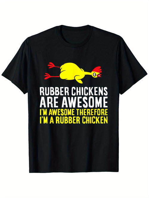 Men's Graphic T-Shirt Rubber Chickens Are Awesome Cartoon Yellow Chicken Lying On Black Tee
