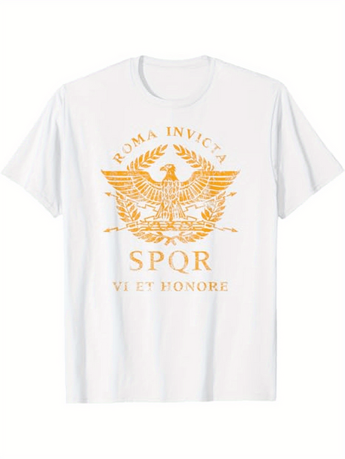 Men's Graphic T-Shirt Roma Invicta Golden Laurel Wreath With Eagle Under Roman Letters
