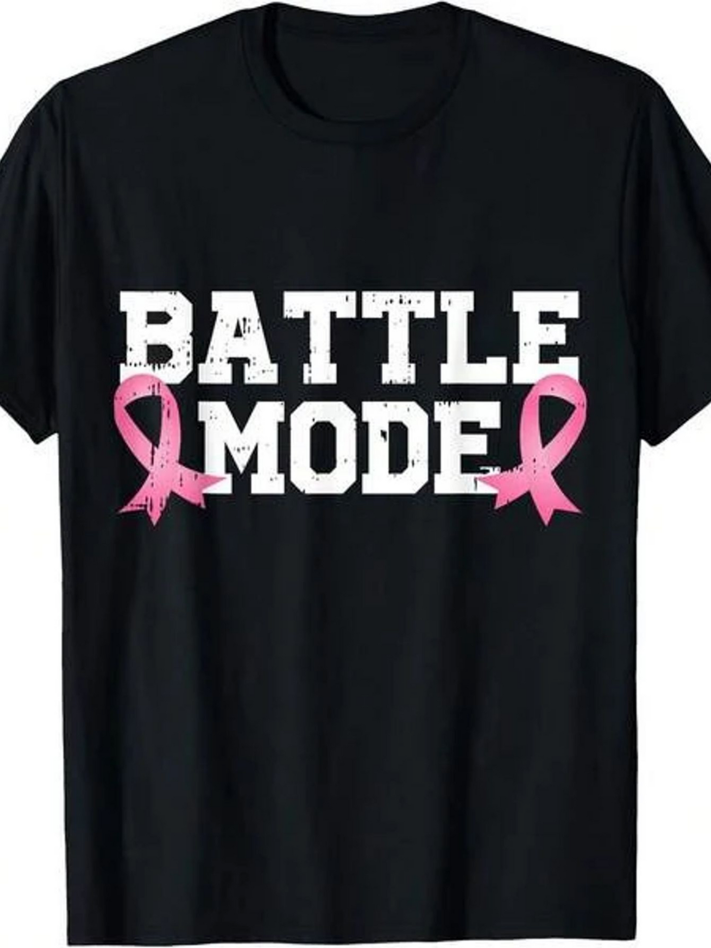 Men's Graphic T-Shirt Battle Mode Bold White Letters With Pink Ribbon Symbol Shirt