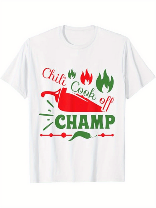 Men's Graphic T-Shirt Chili Cook Off Champ Bold Red Green Design With Peppers And Fire Print