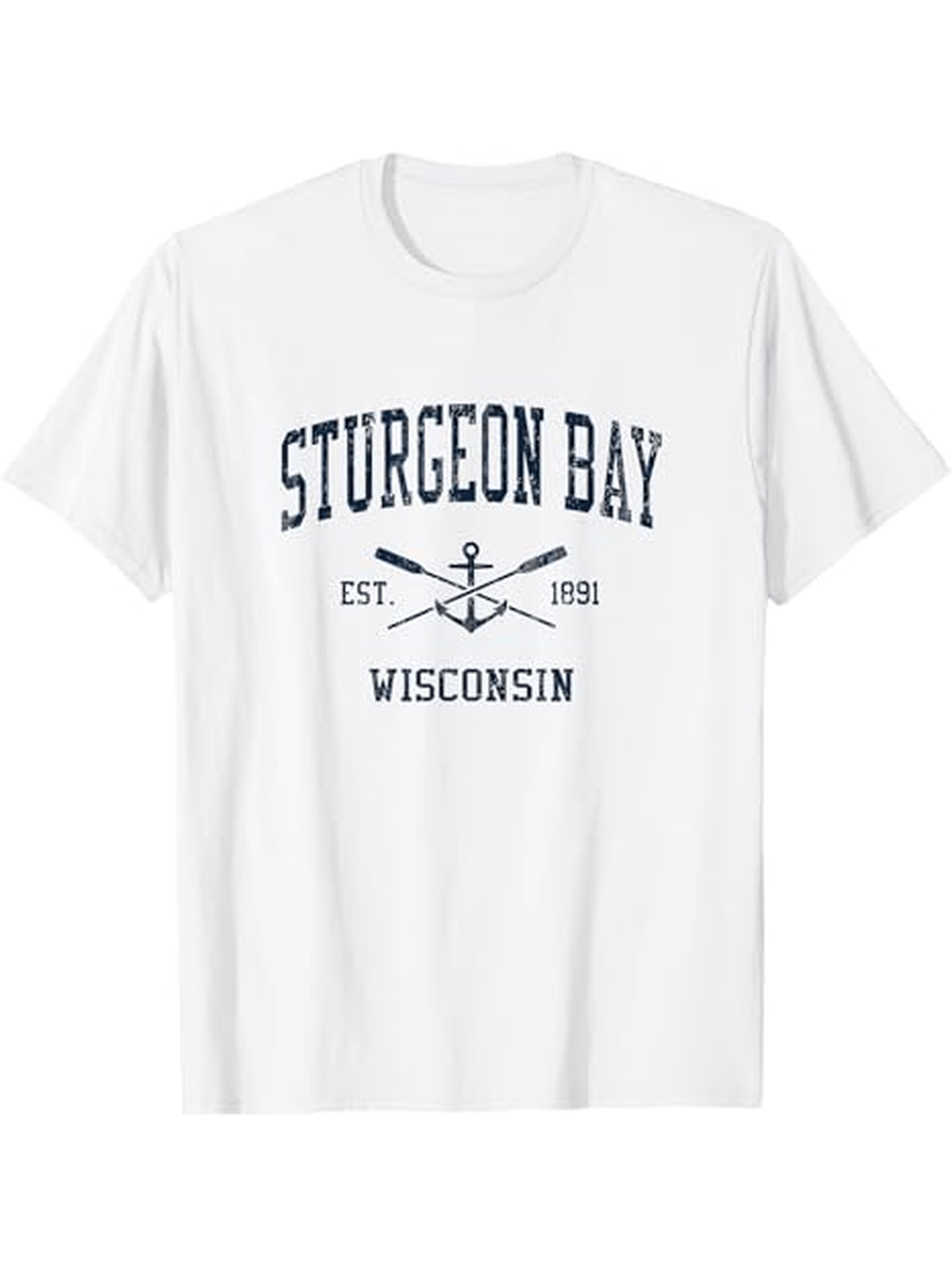 Men's Graphic T-Shirt Sturgeon Bay Est 1891 Wisconsin Nautical Anchors Oars Summer Tee