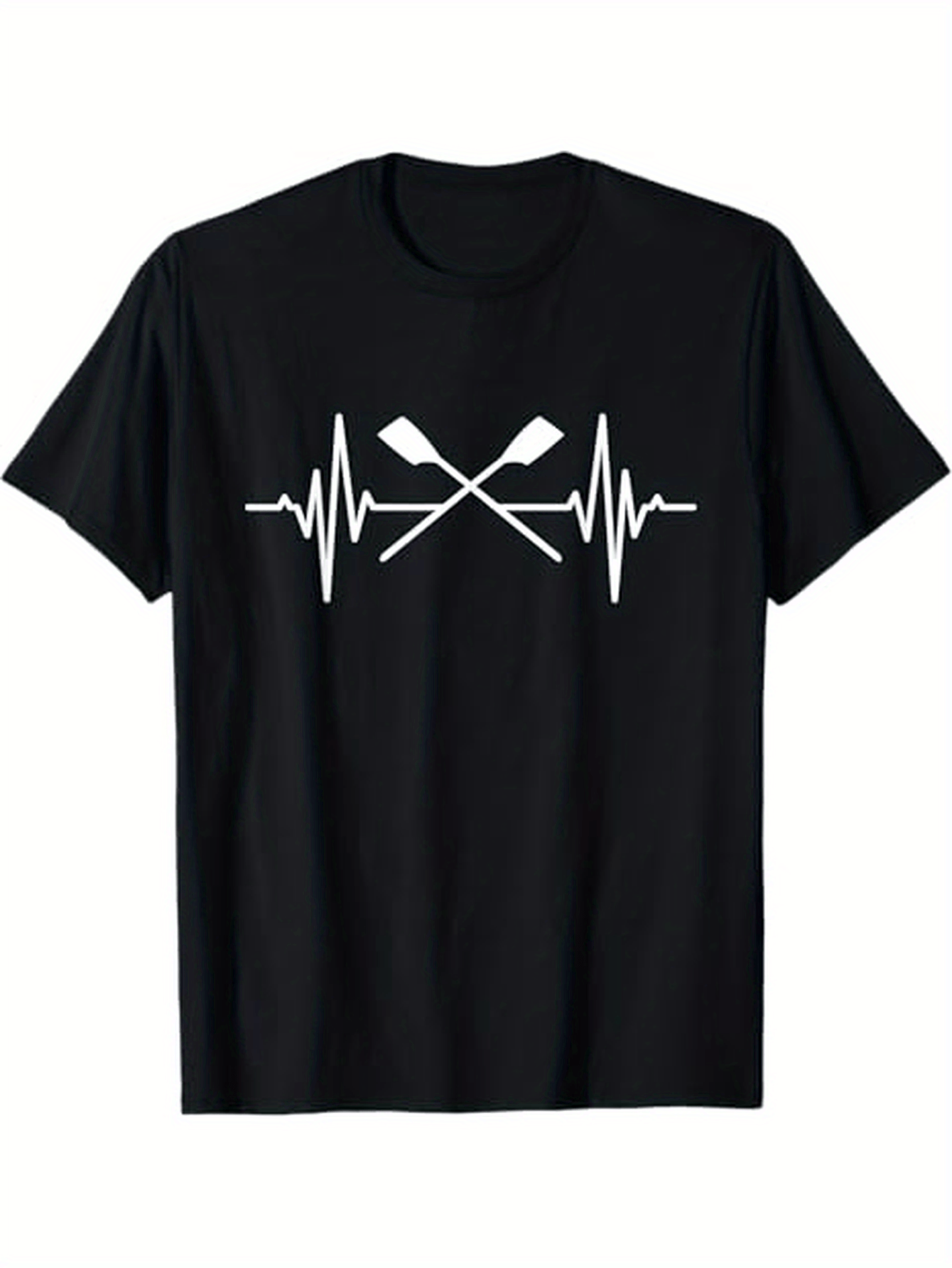 Men's Graphic T-Shirt Heartbeat Wave With Crossed Oars And Paddle Design T Shirt