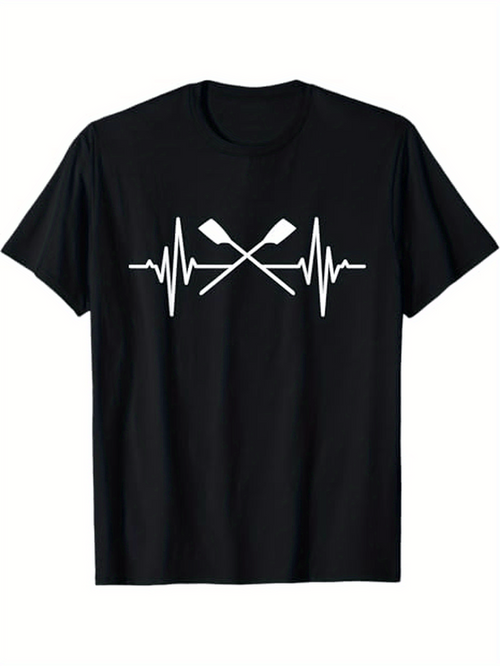 Men's Graphic T-Shirt Heartbeat Wave With Crossed Oars And Paddle Design T Shirt
