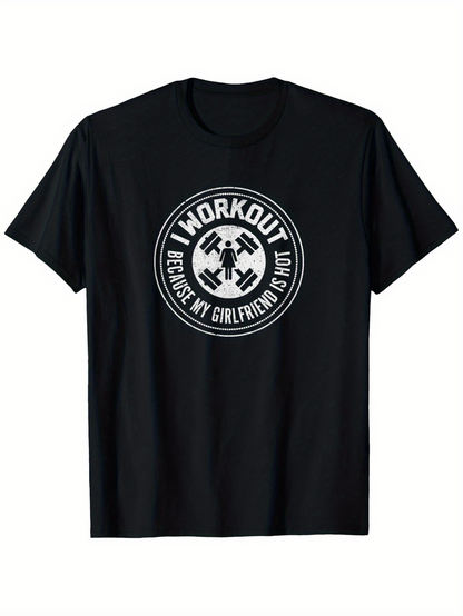 Men's Graphic T-Shirt Workout Slogan With Dumbbells In Round Graphic Weightlifting Theme