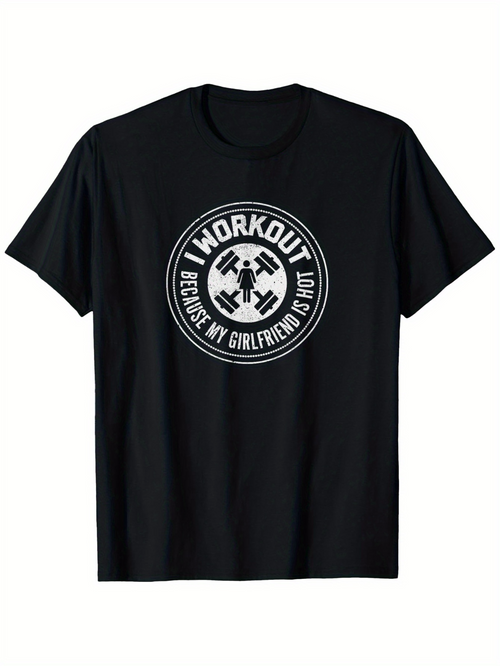 Men's Graphic T-Shirt Workout Slogan With Dumbbells In Round Graphic Weightlifting Theme