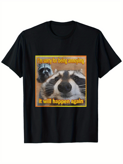Men's Graphic T-Shirt Funny Raccoons Staring With Sorry Text Amongst Framed Brown Furry Faces