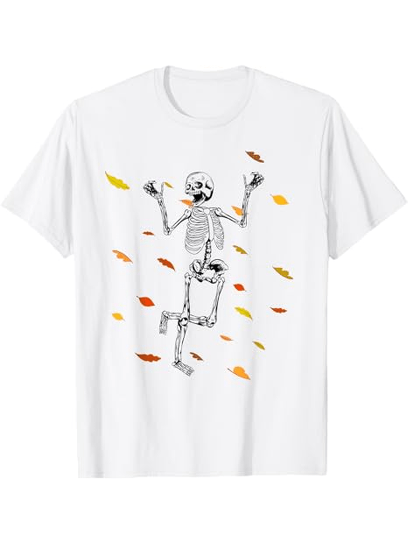 Men's Graphic T-Shirt Colorful Autumn Leaves Dancing With Happy Skeleton