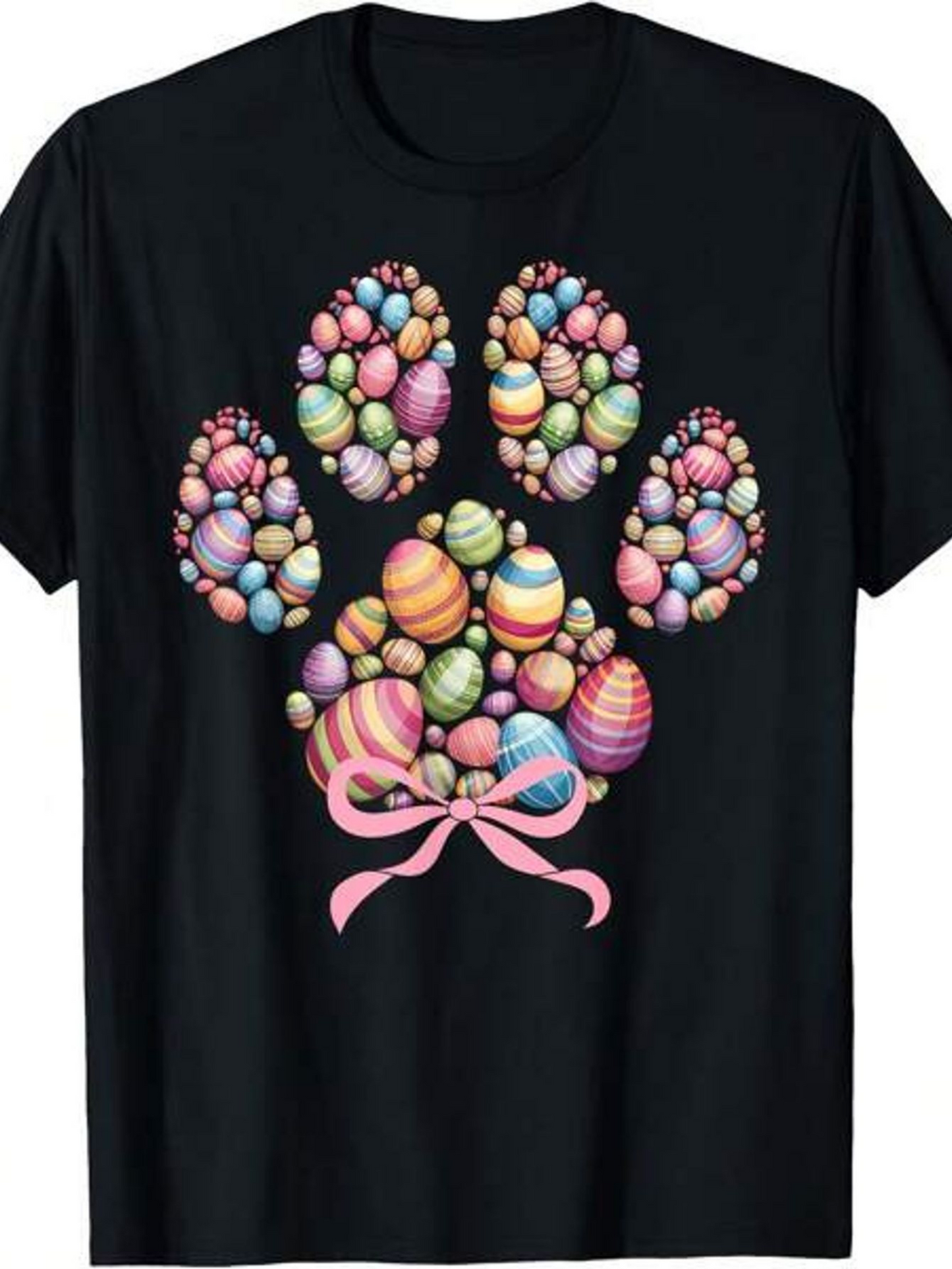 Men's Graphic T-Shirt Colorful Eggs With Pink Ribbon On Animal Paw