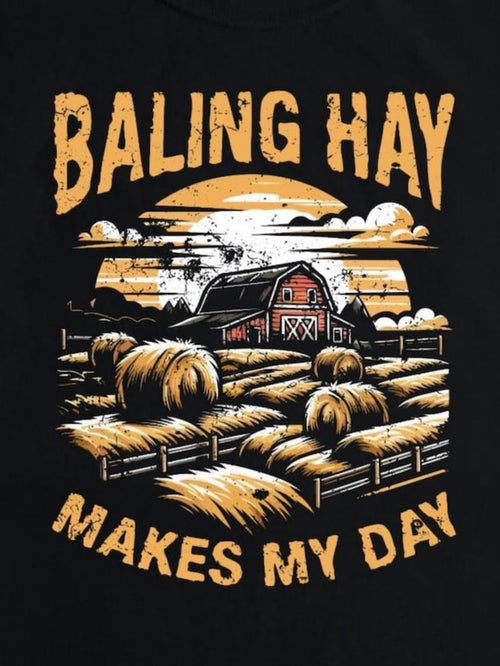 Men's Graphic T-Shirt Baling Hay Under Golden Sunset In Rural Farmyard Barn