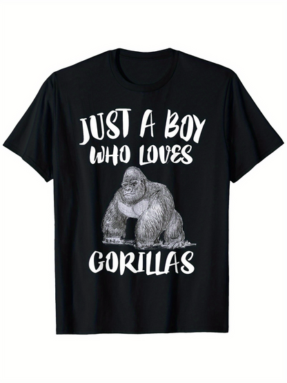 Men's Graphic T-Shirt Just A Boy Who Loves Gorillas With Hand Drawn Sketch Style Gorilla