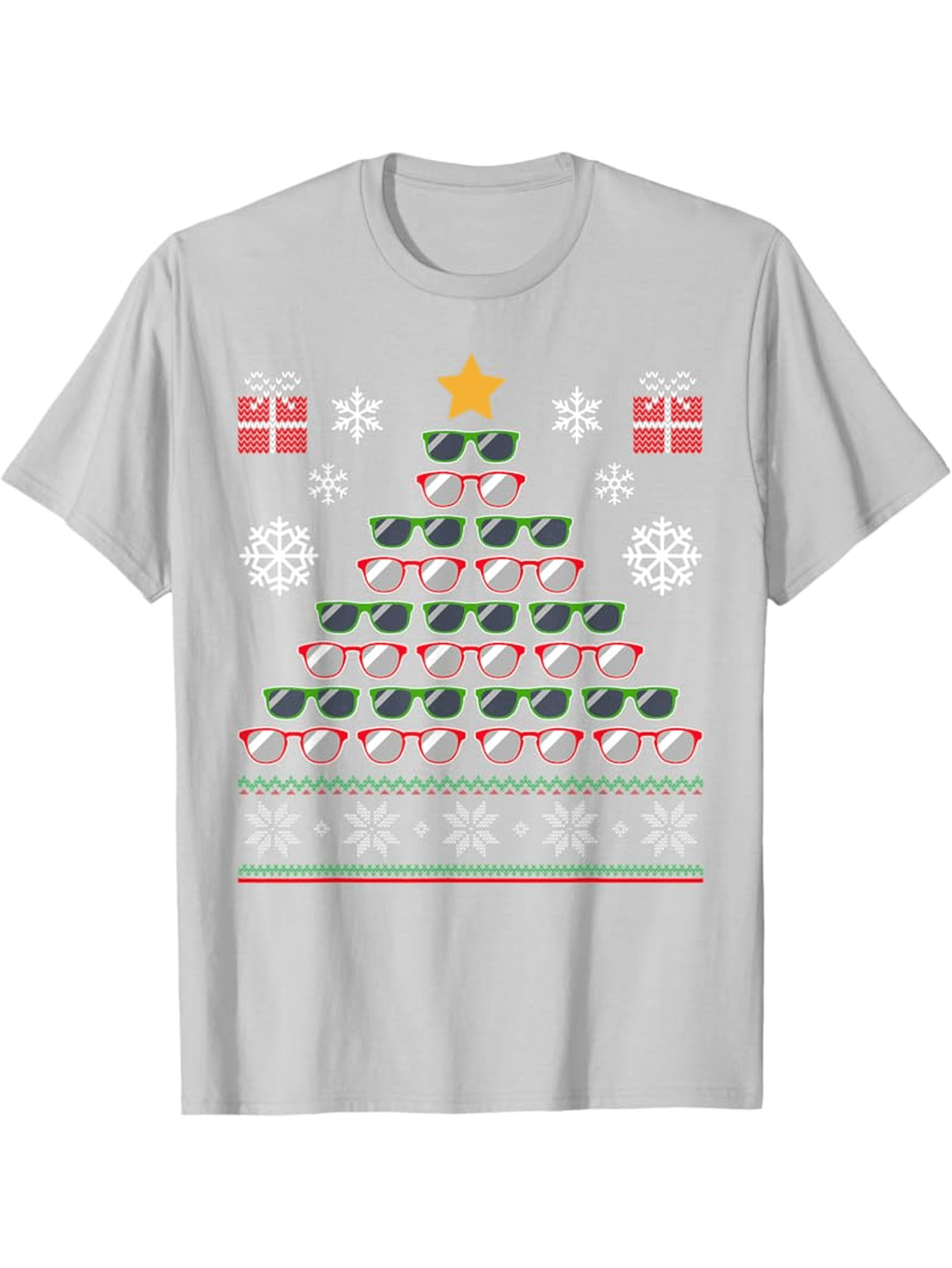 Men's Graphic T-Shirt Retro Sunglasses Christmas Tree With Snowflakes And Colorful Presents