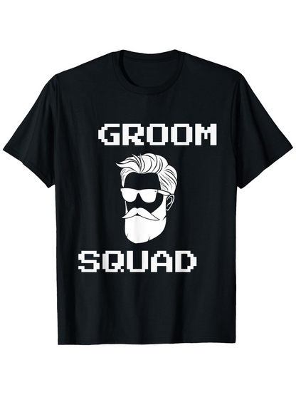 Men's Graphic T-Shirt Groom Squad Funky Sunglasses With Stylized Mustache And Beard Graphic