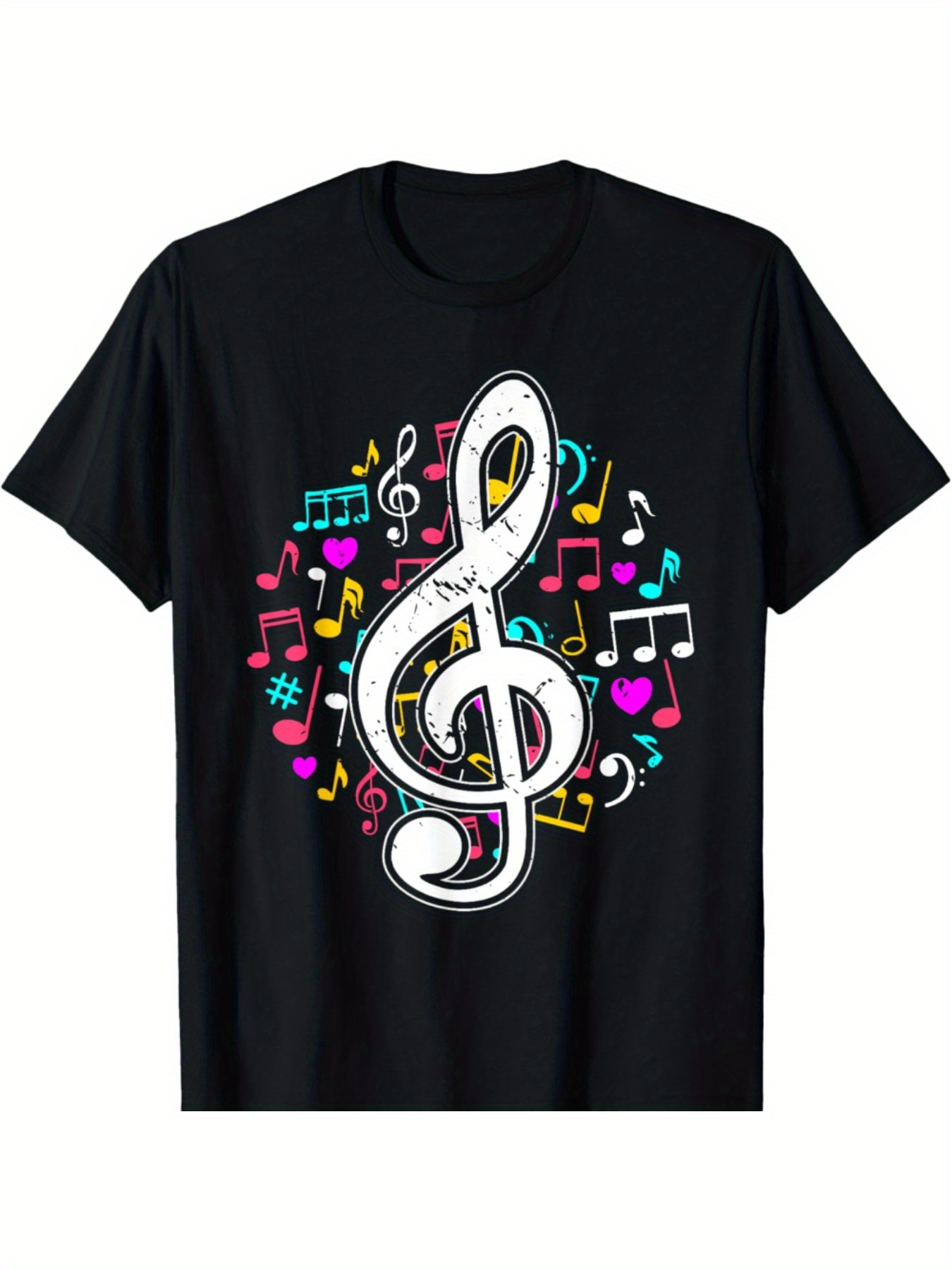 Men's Graphic T-Shirt Colorful Musical Symbols Dancing With Large Treble Clef Note
