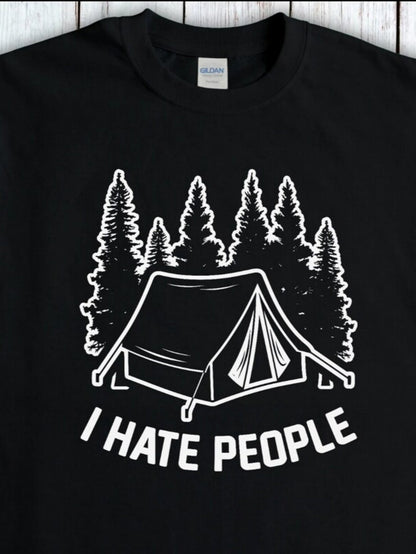 Men's Graphic T-Shirt I Hate People Camping Tent Among Pine Trees Forest