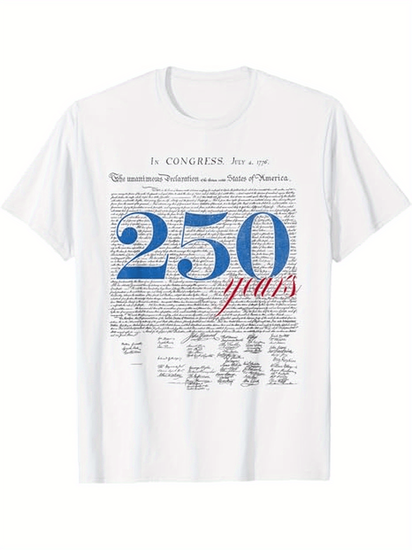Men's Graphic T-Shirt Two Hundred Fifty Years In Bold Blue Red Script Typography Celebration