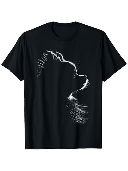 Men's Graphic T-Shirt Shadowed Silhouette With Graceful Light Lines Portraying A Fluffy Dog