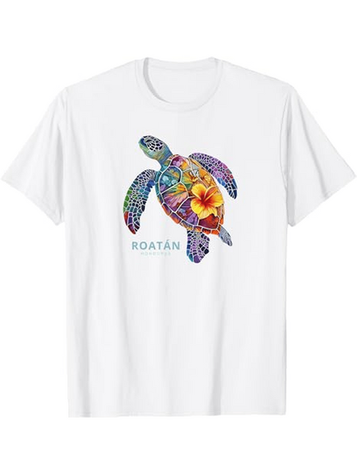 Men's Graphic T-Shirt Roatan Vibrant Multicolor Floral Pattern Adorning A Majestic Sea Turtle