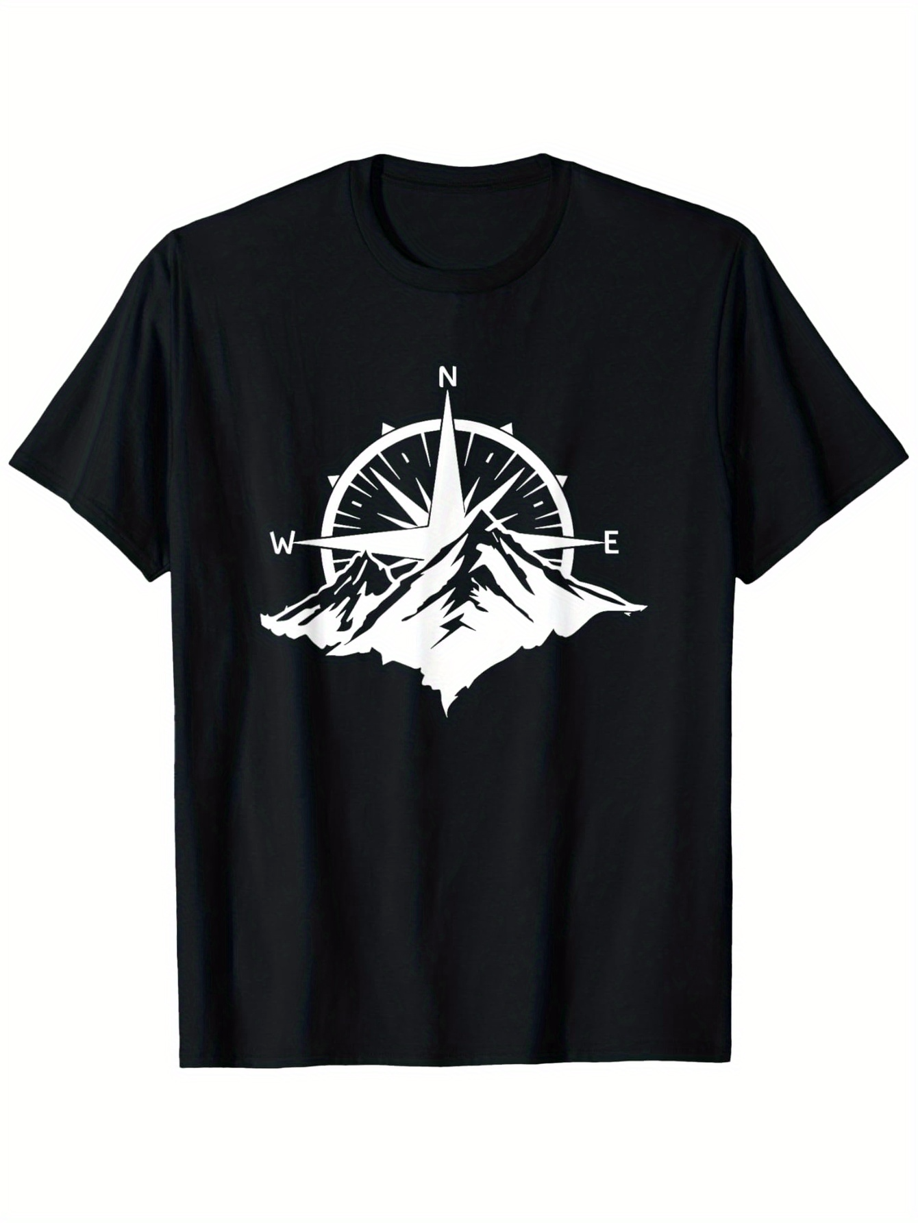 Men's Graphic T-Shirt Compass Points Mountain Range Under Glowing North Star Night Sky