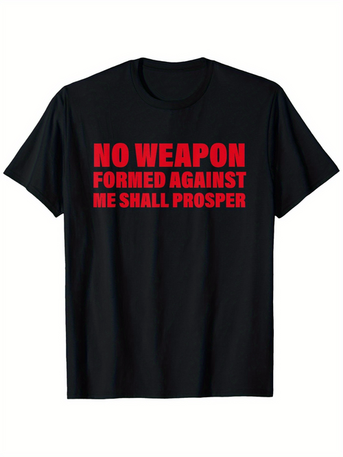 Men's Graphic T-Shirt No Weapon Formed Against Me Bold Red Statement Motivational Black Shirt