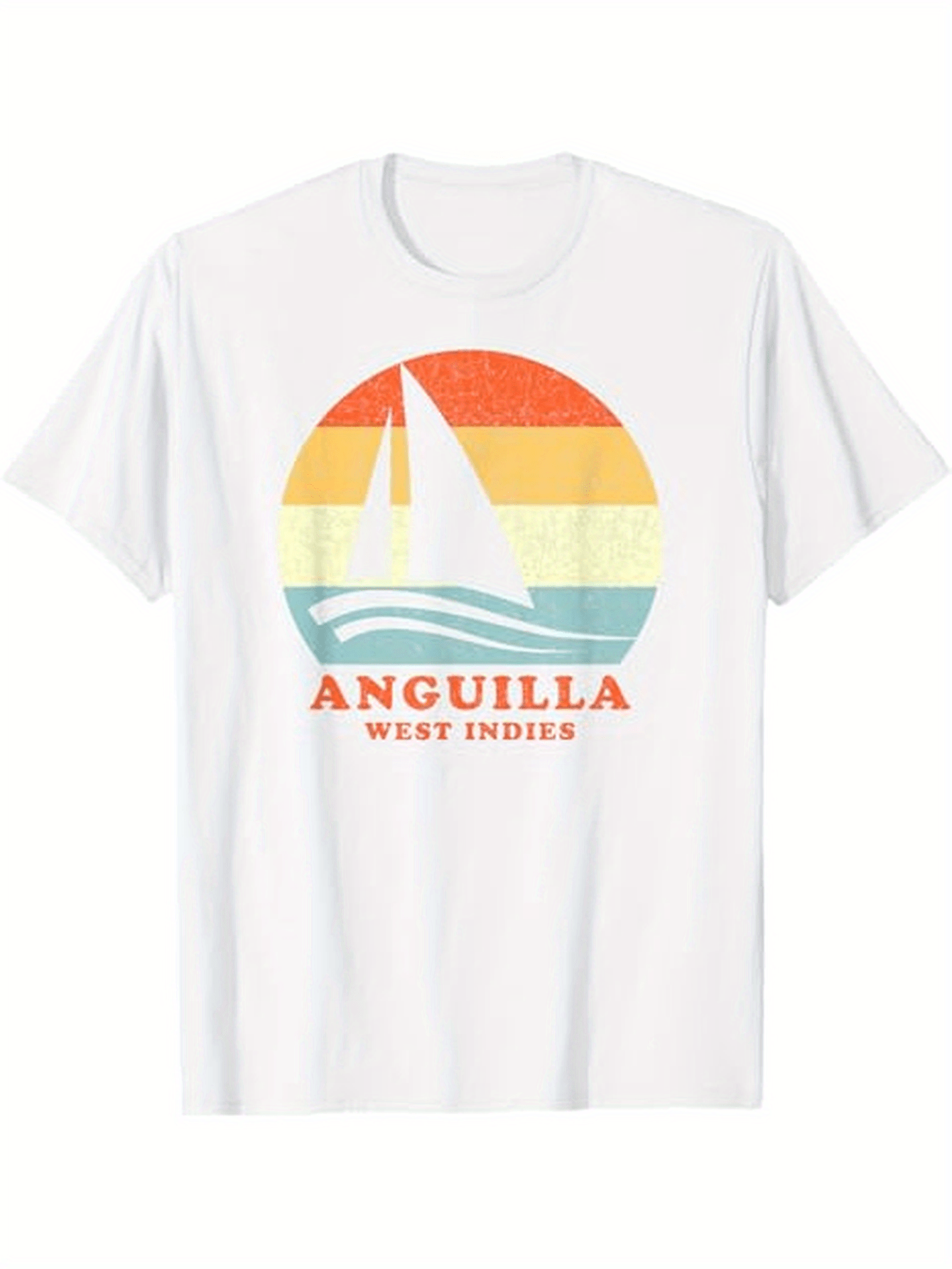 Men's Graphic T-Shirt Anguilla West Indies Retro Striped Ocean Sunset Sailing Boat