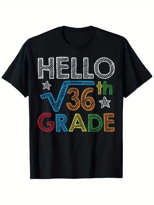 Men's Graphic T-Shirt Hello Colorful Chalk Letters With Stars And Math Graphics Grade