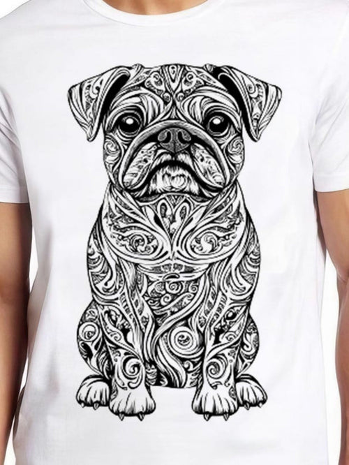 Men's Graphic T-Shirt Intricate Swirling Ornamental Lines With Detailed Patterned Sitting Pug