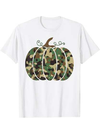 Men's Graphic T-Shirt Autumn Camouflage Pattern With Whimsical Leaf Pumpkin