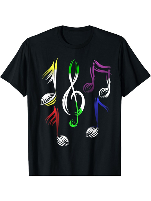 Men's Graphic T-Shirt Colorful Shining Abstract Pattern Featuring Musical Symbols Treble Clef Note