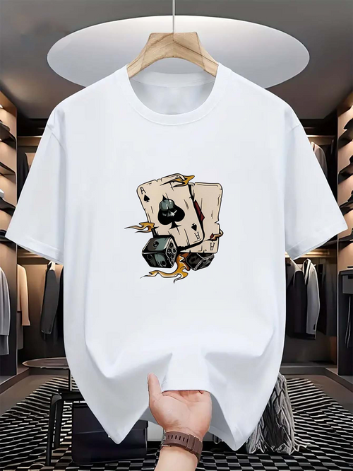 Men's Graphic T-Shirt Vintage Playing Cards With Gold Accents And Black Dice