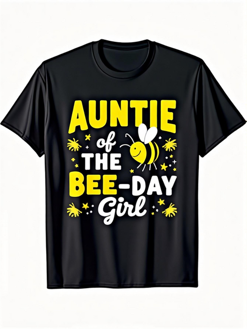 Men's Graphic T-Shirt Auntie Of The Bee Day Girl Surrounded By Cheerful Yellow Bees T Shirt