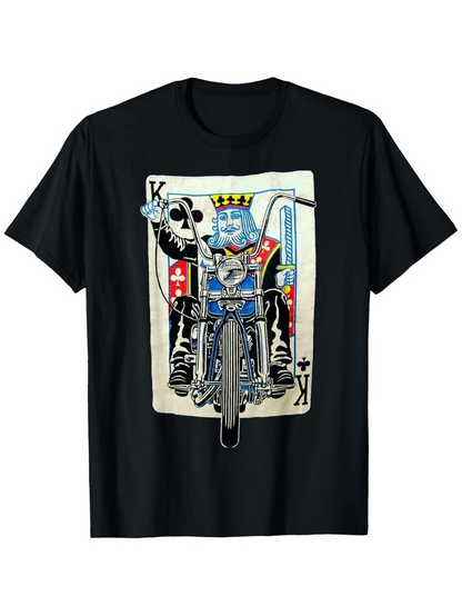 Men's Graphic T-Shirt Playing Card King With Motorcycle Among Graphic Elements