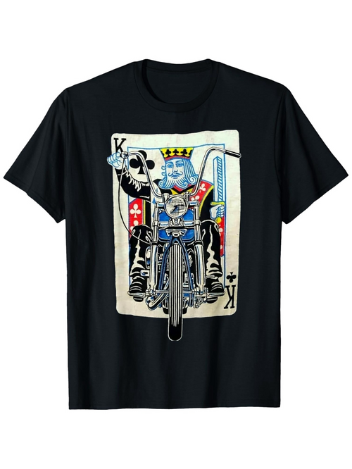 Men's Graphic T-Shirt Playing Card King With Motorcycle Among Graphic Elements