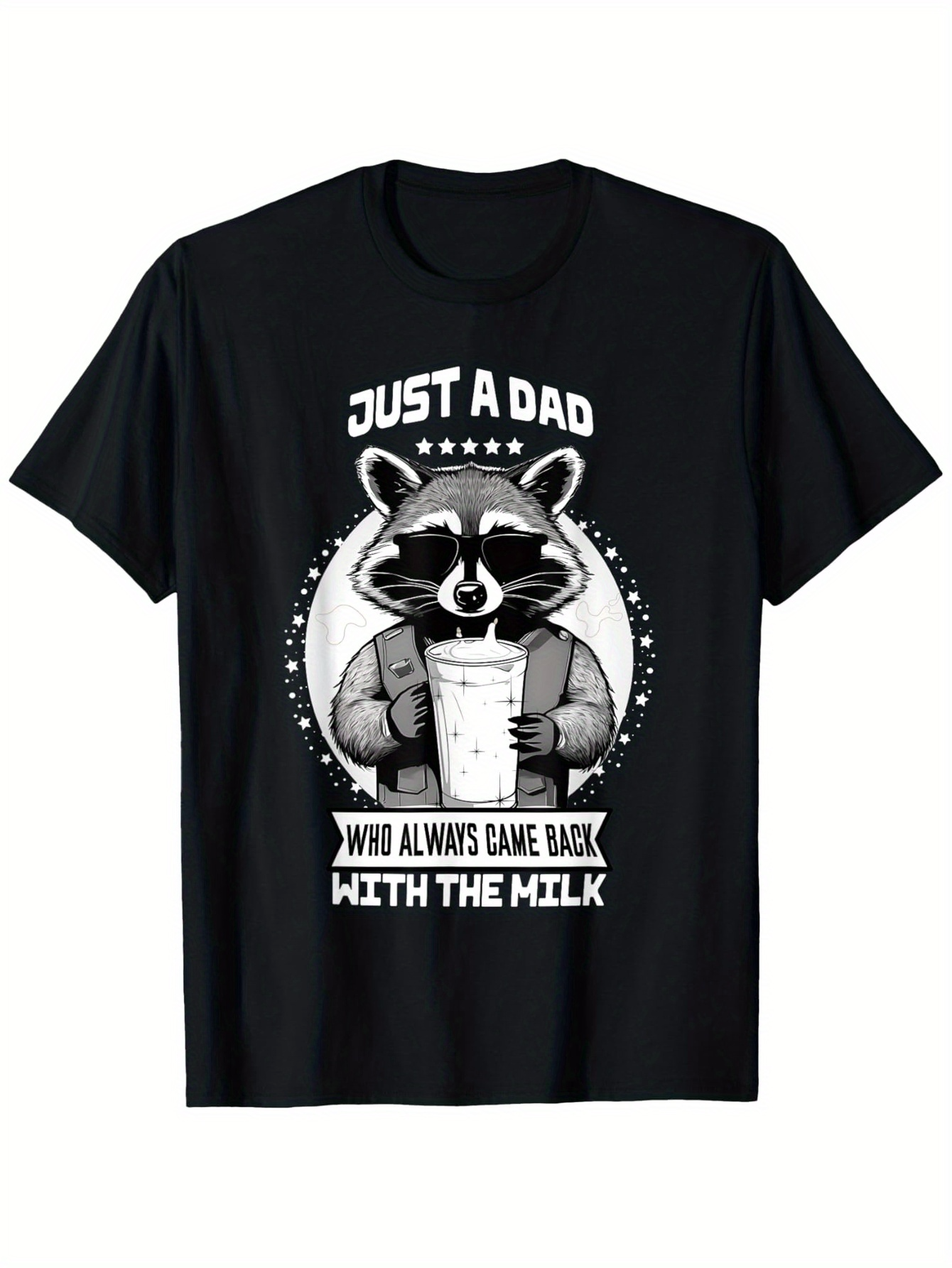 Men's Graphic T-Shirt Just A Dad With The Milk Raccoon Holding Large Milk Glass Art