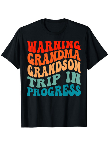 Men's Graphic T-Shirt Warning Grandma Grandson Trip In Progress Retro Colorful Text Design T Shirt
