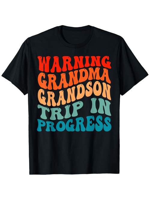 Men's Graphic T-Shirt Warning Grandma Grandson Trip In Progress Retro Colorful Text Design T Shirt