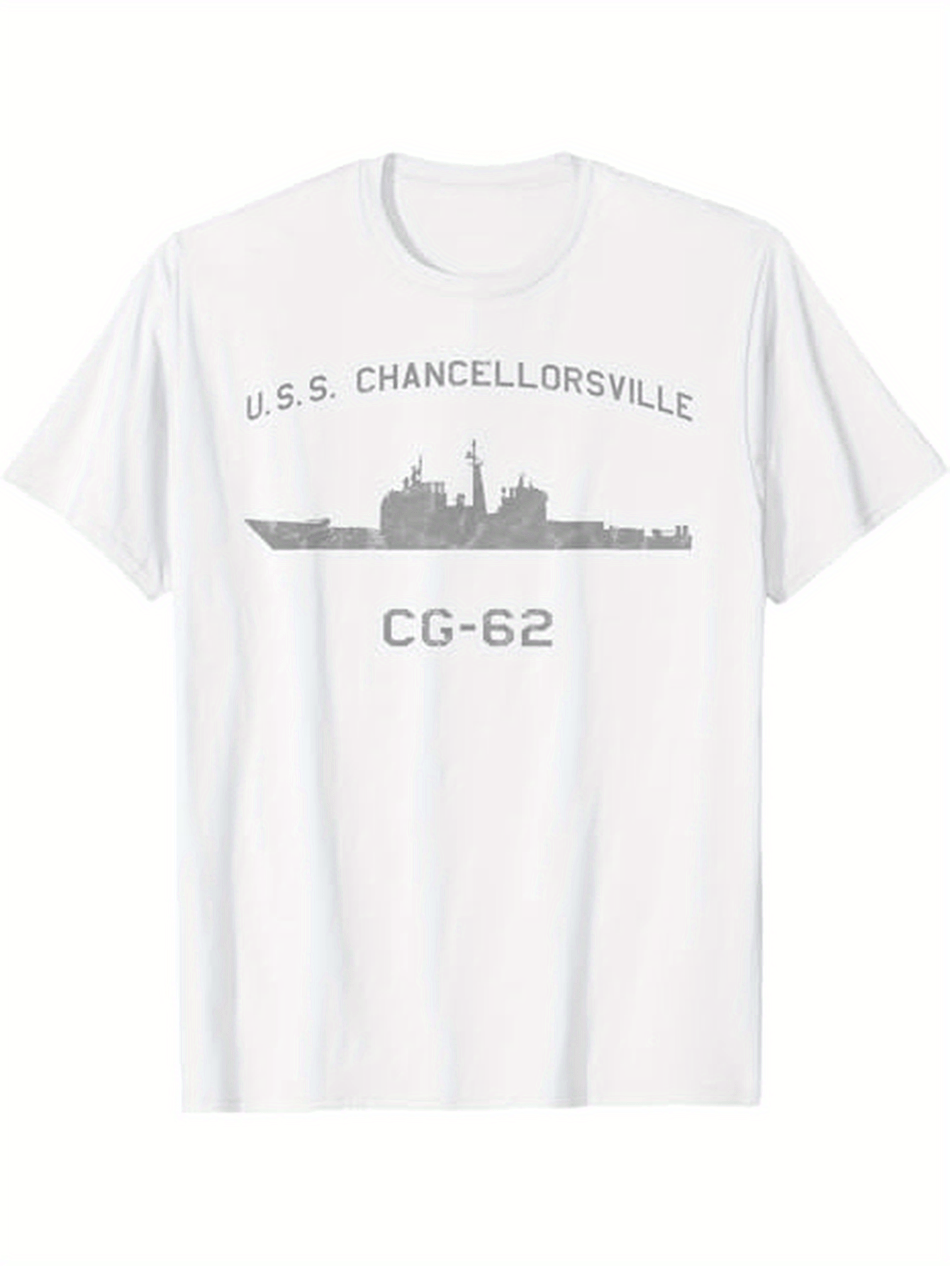 Men's Graphic T-Shirt USS Chancellorsville With Gray Silhouette Among Open White Space Ship