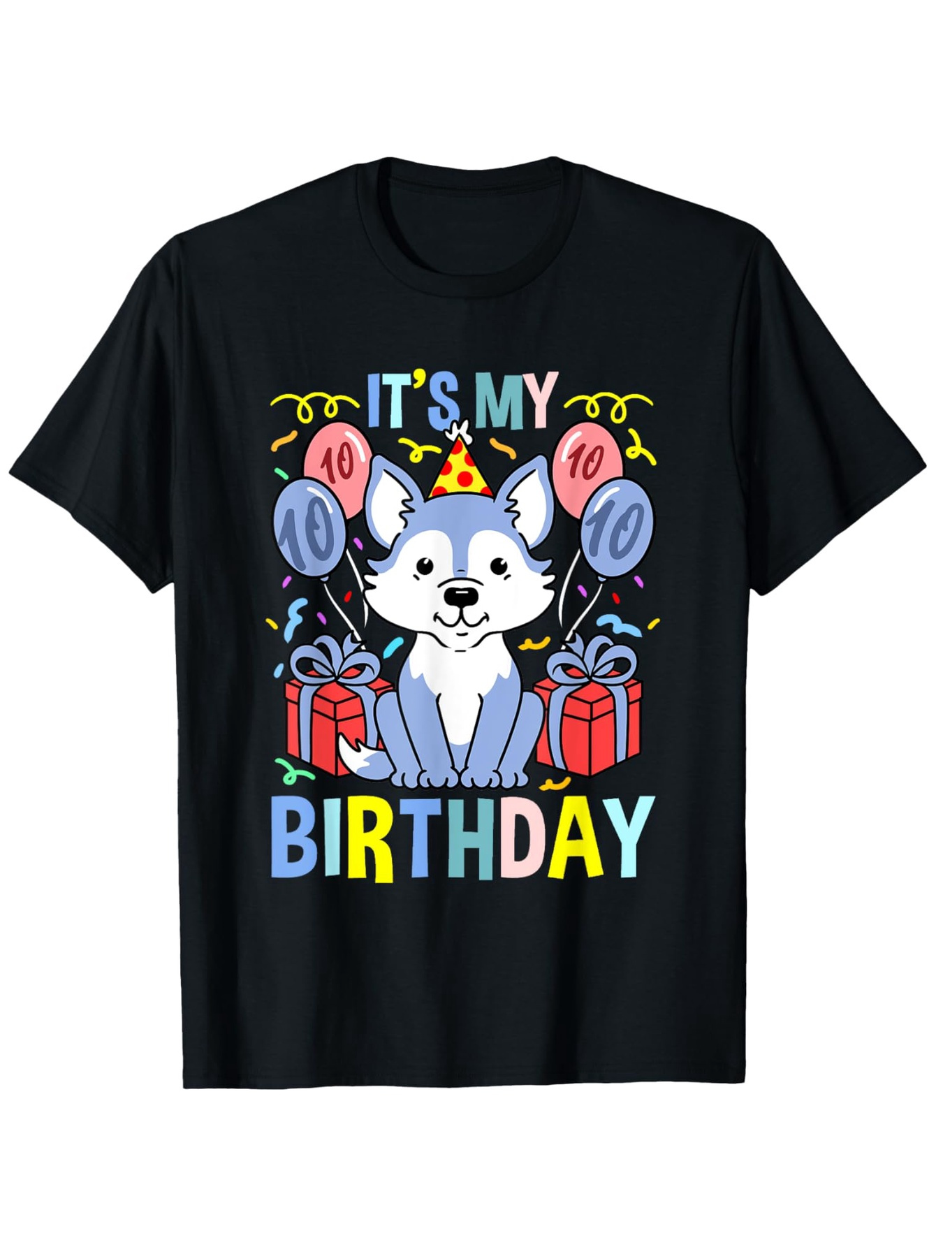 Men's Graphic T-Shirt Its My Birthday Confetti Balloons And Presents With Cute White Dog
