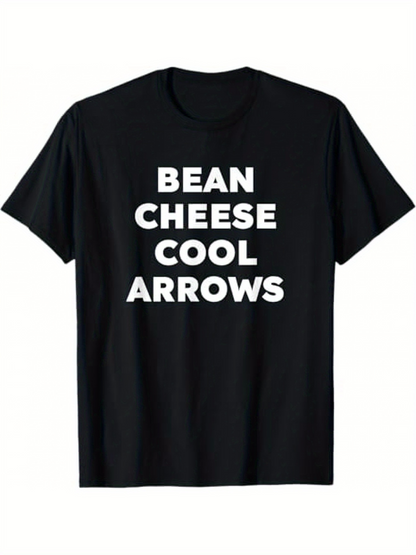 Men's Graphic T-Shirt Bean Cheese Cool Arrows Bold White Text Black Shirt