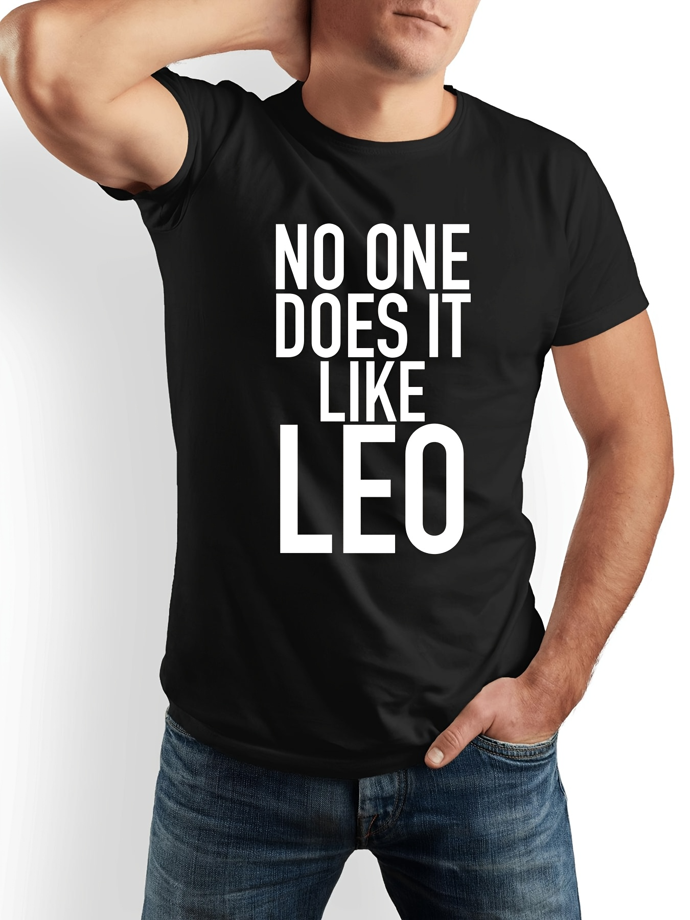 Men's Graphic T-Shirt No One Does It Like Leo Bold Slogan Typography On Black Tee Shirt