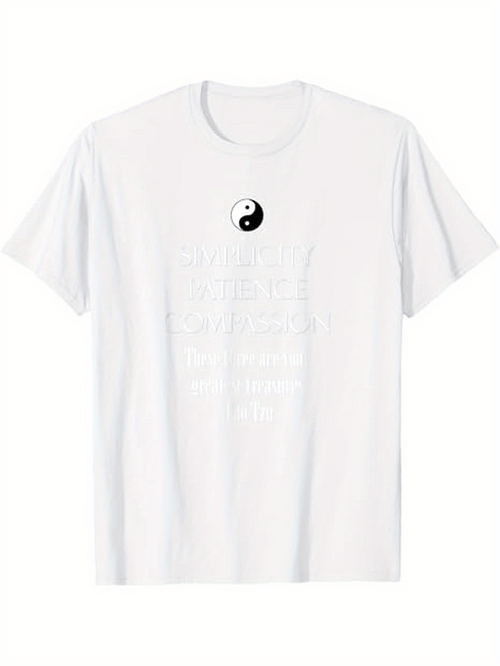 Men's Graphic T-Shirt Minimalist Monochrome Symbol With Yin Yang Motif Centerpiece Peace