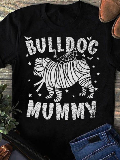 Men's Graphic T-Shirt Bulldog Mummy Wrapped In Bandages With Spiders And Little Stars Bulldog