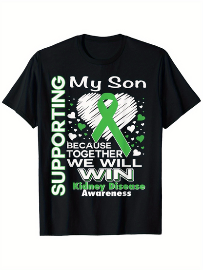 Men's Graphic T-Shirt Supporting My Son With Green Ribbon And Kidney Disease Awareness Heart