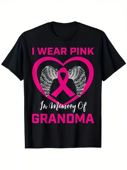 Men's Graphic T-Shirt I Wear Pink In Memory Of Grandma Ribbon Heart With Angel Wings