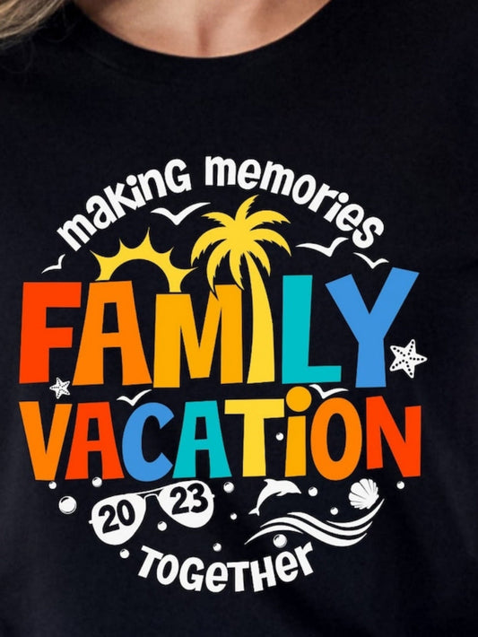Women's Graphic T-Shirt Making Memories Family Vacation Sun And Palm Trees Under Clear Skies T Shirt